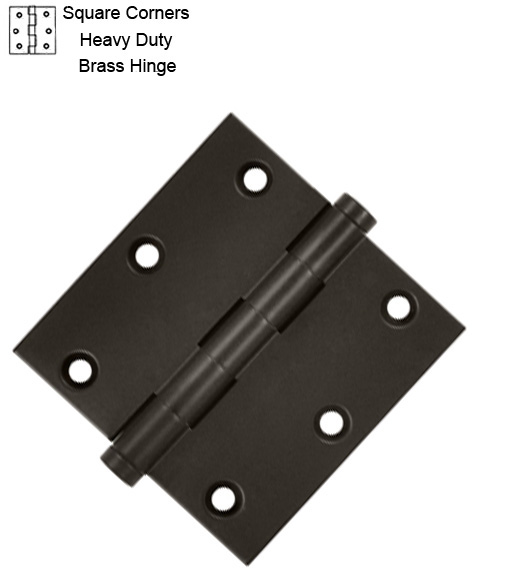 3-1/2 Inch HD Brass Door Hinge Square Corners